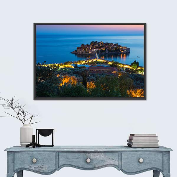 The Island Of Sveti Stefan Panoramic Canvas Wall Art-1 Piece-36" x 12"-Tiaracle
