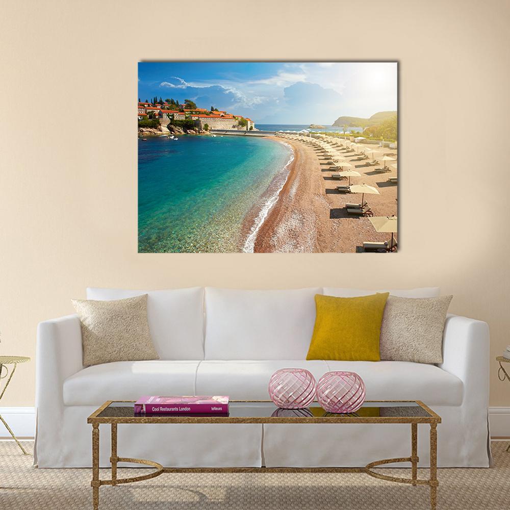 The Sveti Stefan Island Canvas Wall Art-1 Piece-Gallery Wrap-48" x 32"-Tiaracle