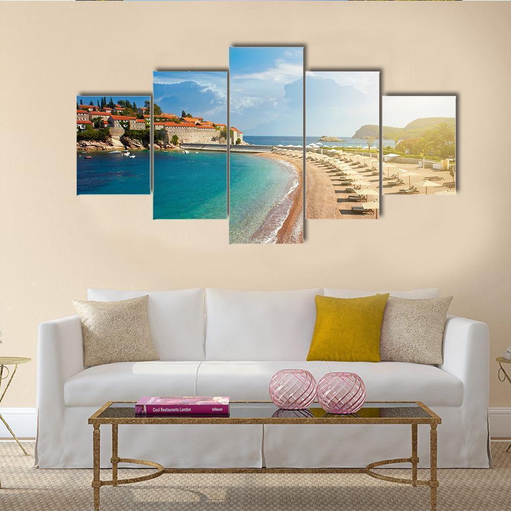The Sveti Stefan Island Canvas Wall Art-5 Star-Gallery Wrap-62" x 32"-Tiaracle