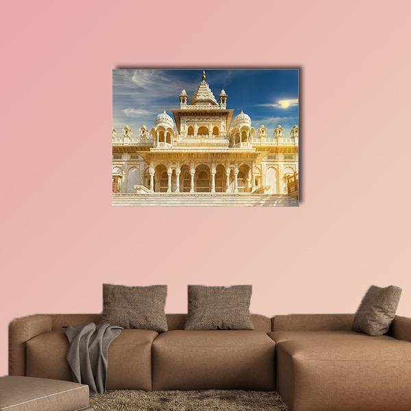 Jaswant Thada, India Canvas Wall Art in white, beige and blue, single panel hung on a wall