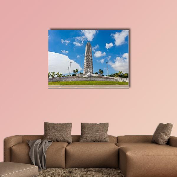 José Martí Memorial in Havana Canvas Wall Art in white, gray and blue, single panel hung on a wall