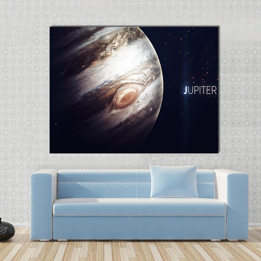 Jupiter Great Red Spot Canvas Wall Art in black, beige and brown, single panel hung on a wall