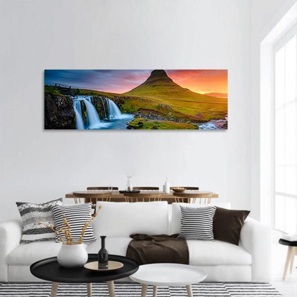 Kirkjufell Mountain Iceland Panoramic Canvas Wall Art-3 Piece-25" x 08"-Tiaracle