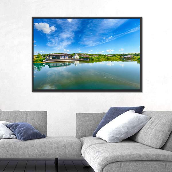 The Lake On A Summer Day Canvas Wall Art-1 Piece-Floating Frame-24" x 16"-Tiaracle