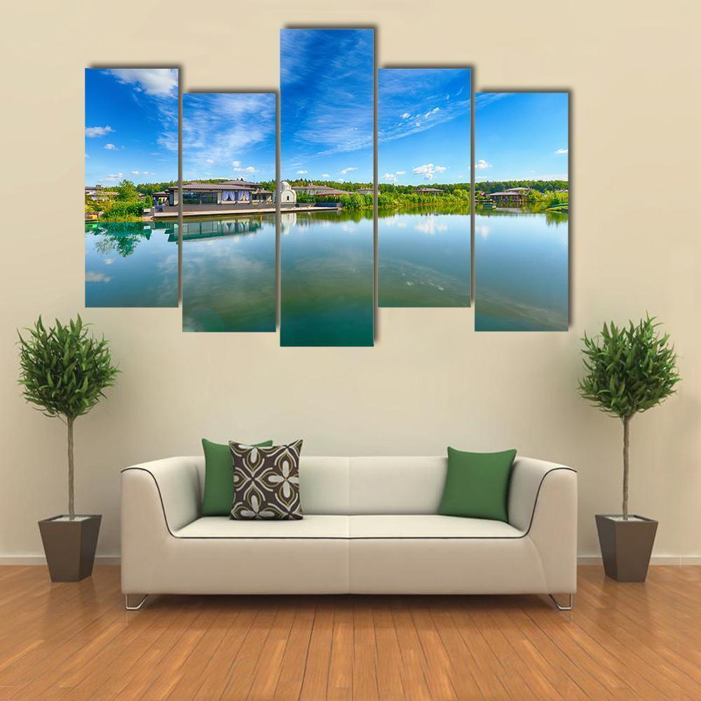 The Lake On A Summer Day Canvas Wall Art-5 Pop-Gallery Wrap-47" x 32"-Tiaracle