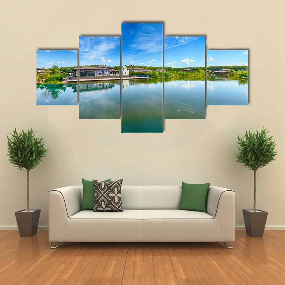 The Lake On A Summer Day Canvas Wall Art-1 Piece-Gallery Wrap-48" x 32"-Tiaracle