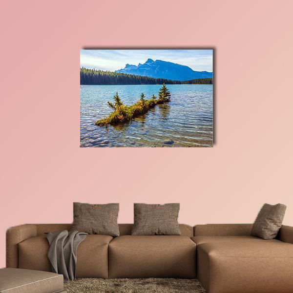 The Two Jack Lake Canvas Wall Art-1 Piece-Gallery Wrap-48" x 32"-Tiaracle