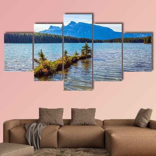 The Two Jack Lake Canvas Wall Art-5 Star-Gallery Wrap-62" x 32"-Tiaracle