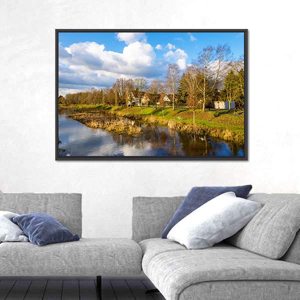 The Leine River Gottingen Canvas Wall Art-1 Piece-Floating Frame-24" x 16"-Tiaracle