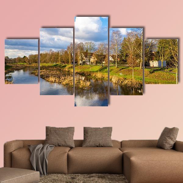 The Leine River Gottingen Canvas Wall Art-5 Star-Gallery Wrap-62" x 32"-Tiaracle