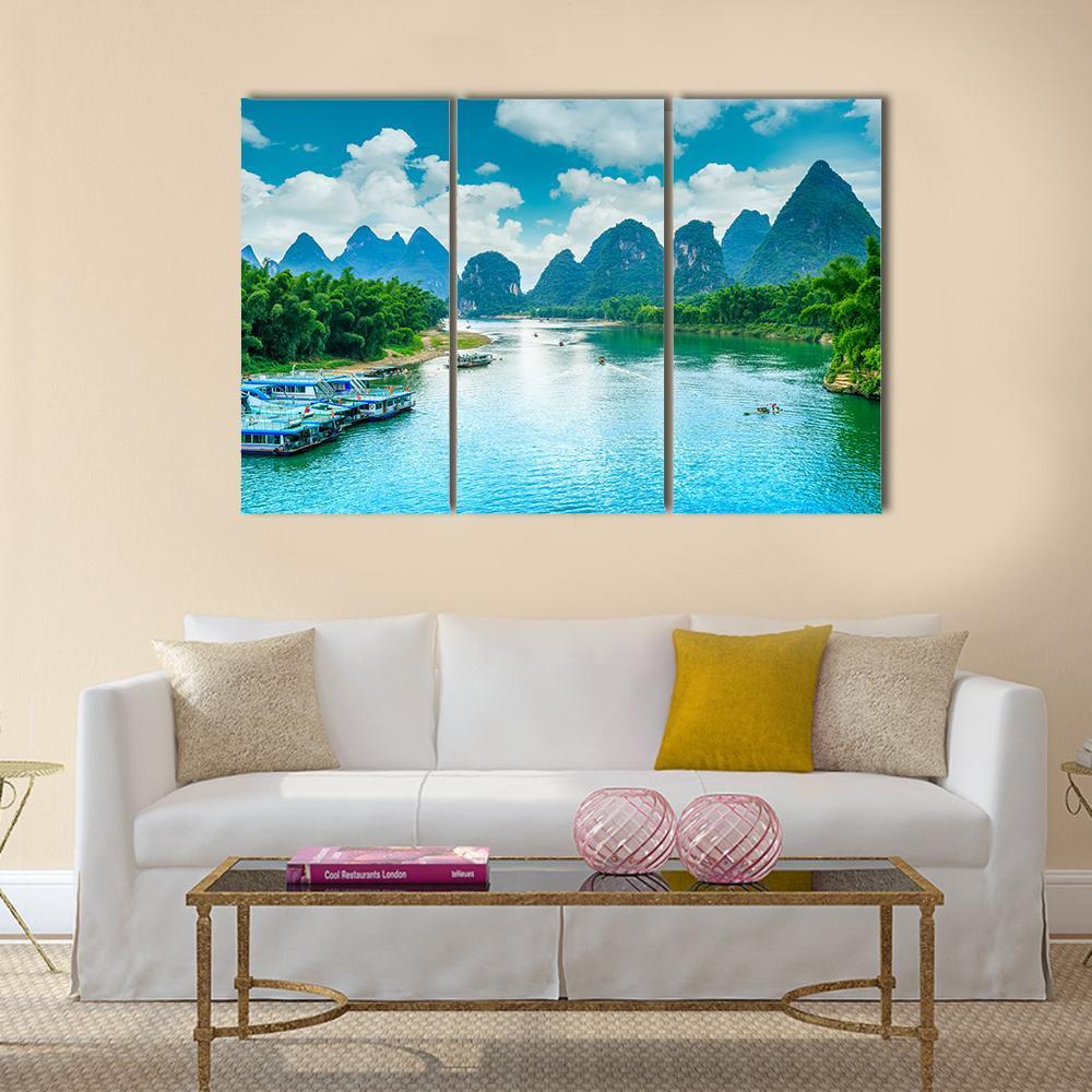 Lijiang River In Guilin Canvas Wall Art-3 Horizontal-Gallery Wrap-37" x 24"-Tiaracle
