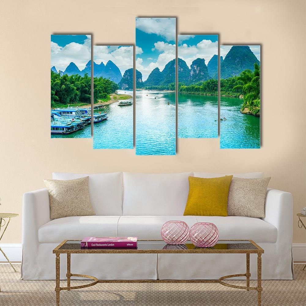 Lijiang River In Guilin Canvas Wall Art-5 Pop-Gallery Wrap-47" x 32"-Tiaracle