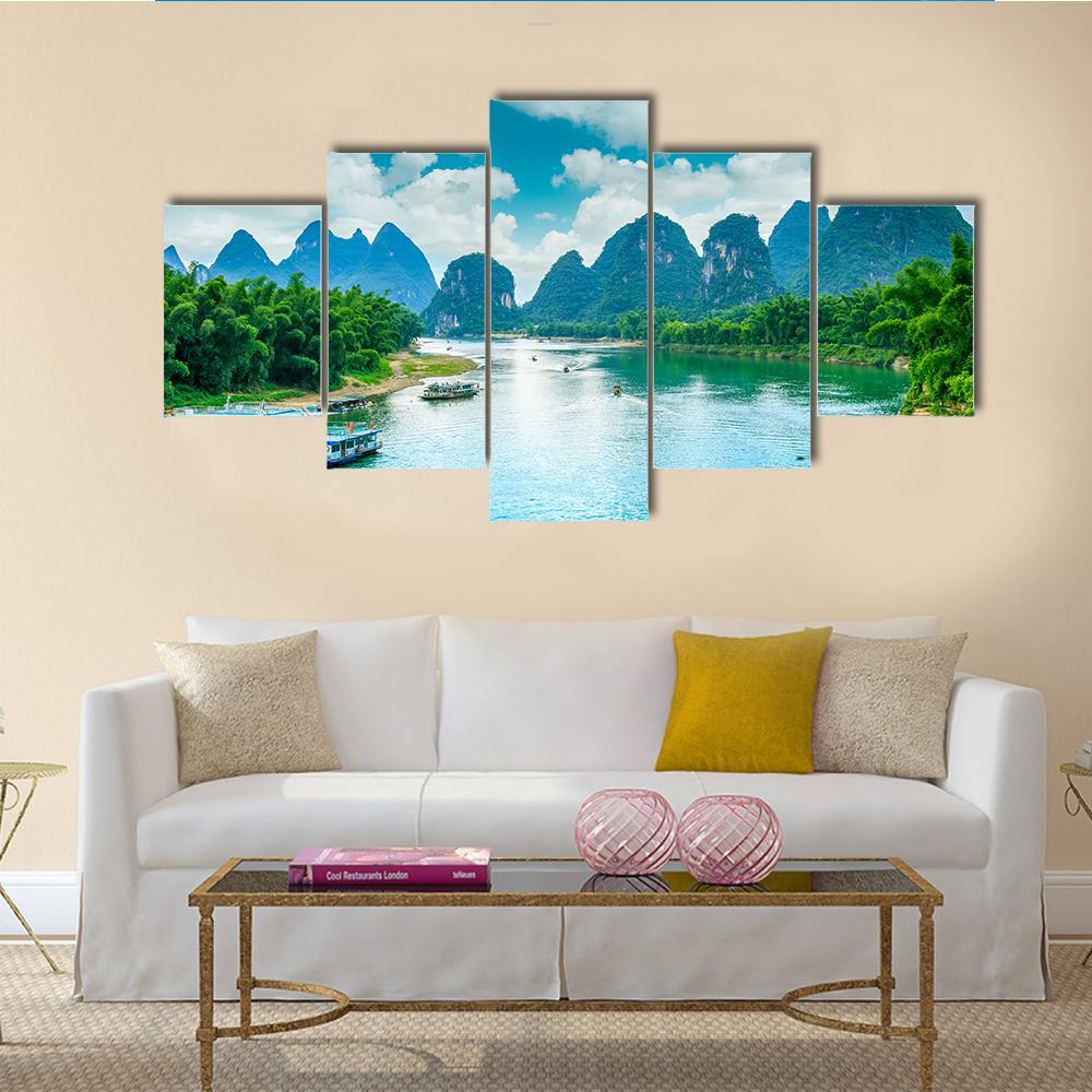 Lijiang River In Guilin Canvas Wall Art-5 Star-Gallery Wrap-62" x 32"-Tiaracle