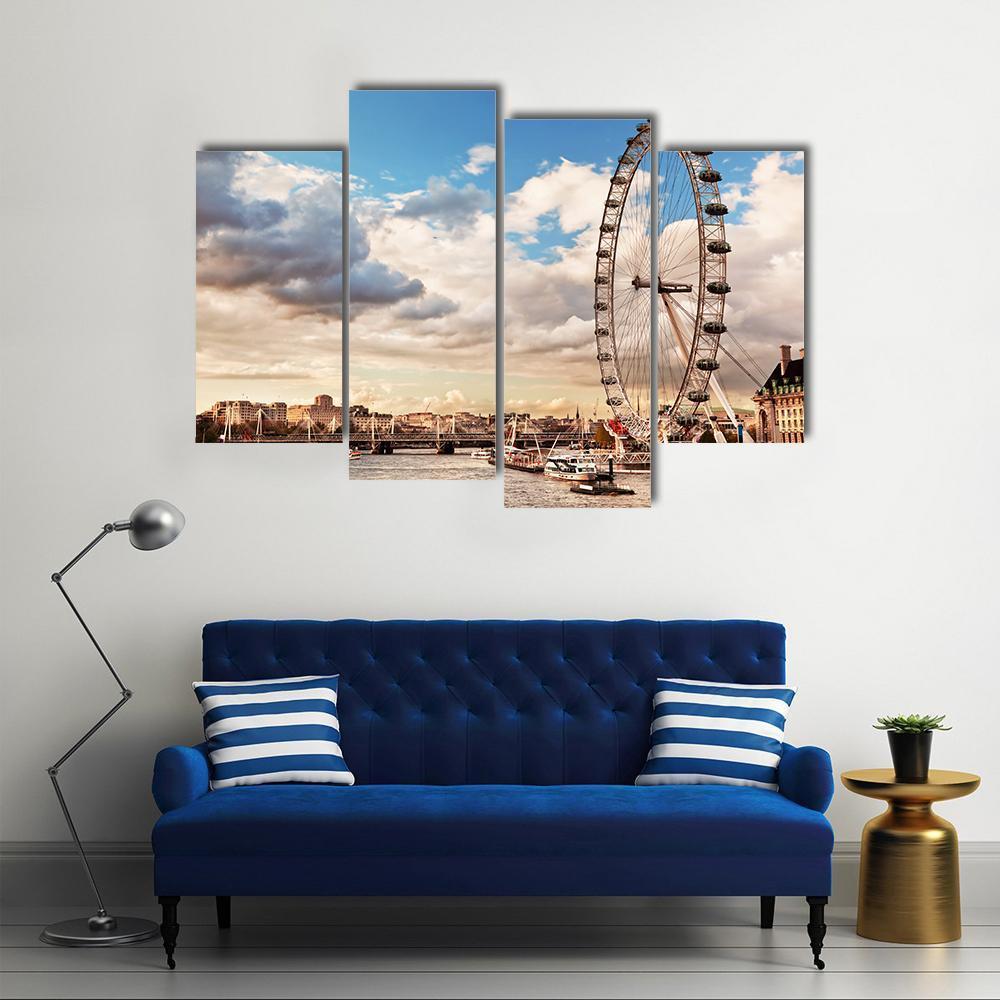 London Eye In Evening Canvas Wall Art-4 Pop-Gallery Wrap-50" x 32"-Tiaracle