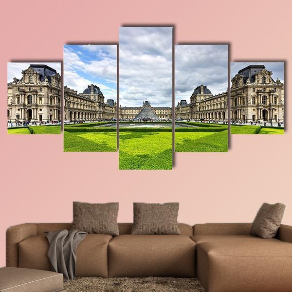The Louvre Museum Paris Canvas Wall Art-5 Star-Gallery Wrap-62" x 32"-Tiaracle
