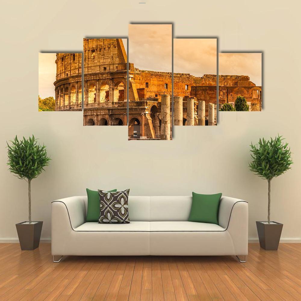 Majestic Coliseum Italy Canvas Wall Art-5 Star-Gallery Wrap-62" x 32"-Tiaracle