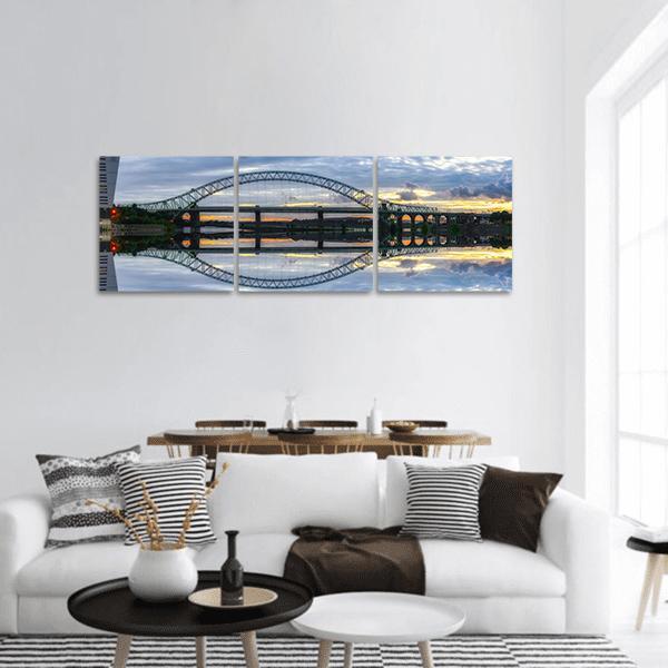 Major River Crossing Bridge Panoramic Canvas Wall Art-3 Piece-25" x 08"-Tiaracle