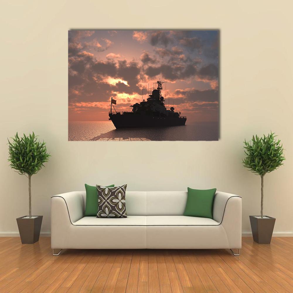 Military Ship In Sea Canvas Wall Art-4 Horizontal-Gallery Wrap-34" x 24"-Tiaracle