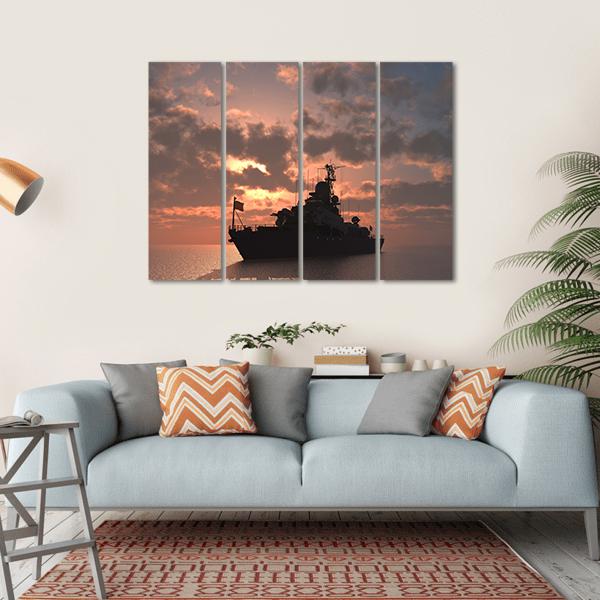 Military Ship In Sea Canvas Wall Art-4 Horizontal-Gallery Wrap-34" x 24"-Tiaracle