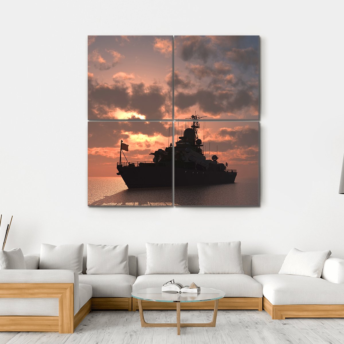 Military Ship In Sea Canvas Wall Art-4 Square-Gallery Wrap-17" x 17"-Tiaracle
