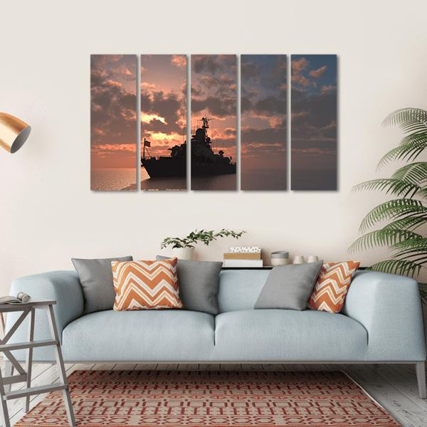 Military Ship In Sea Canvas Wall Art-5 Horizontal-Gallery Wrap-22" x 12"-Tiaracle