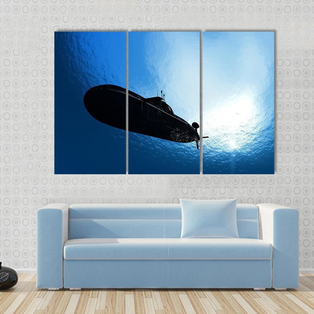 Military Submarine In Sea Canvas Wall Art-3 Horizontal-Gallery Wrap-37" x 24"-Tiaracle