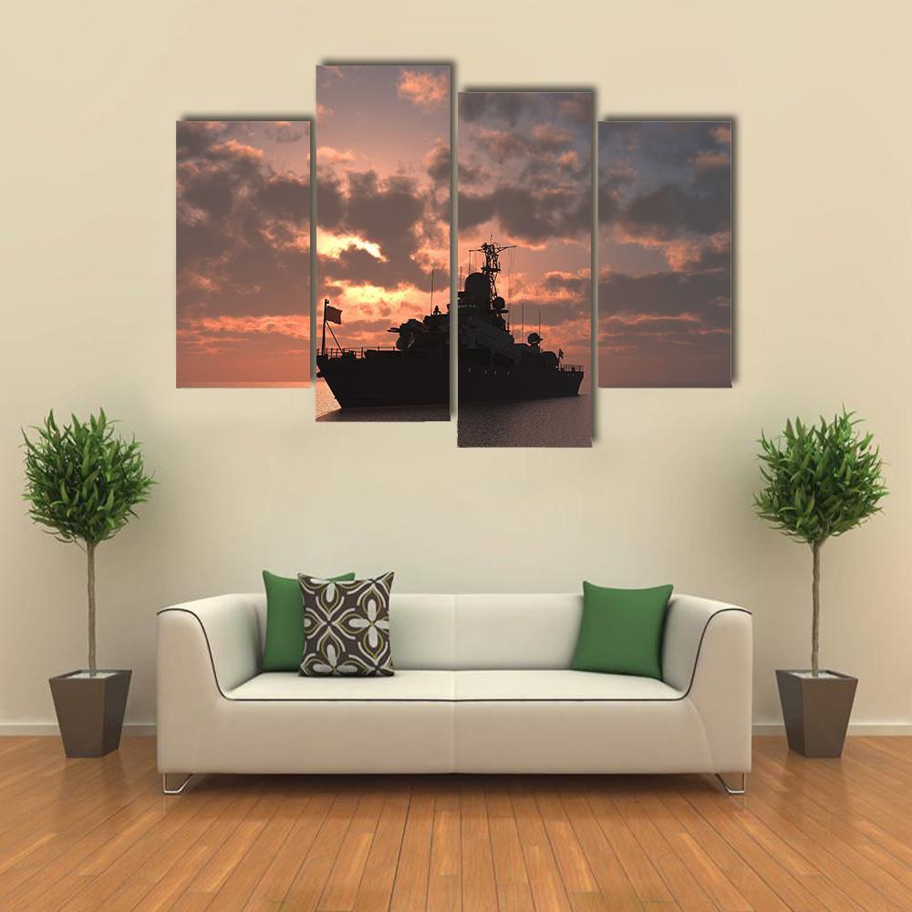 Military Ship In Sea Canvas Wall Art-4 Pop-Gallery Wrap-50" x 32"-Tiaracle