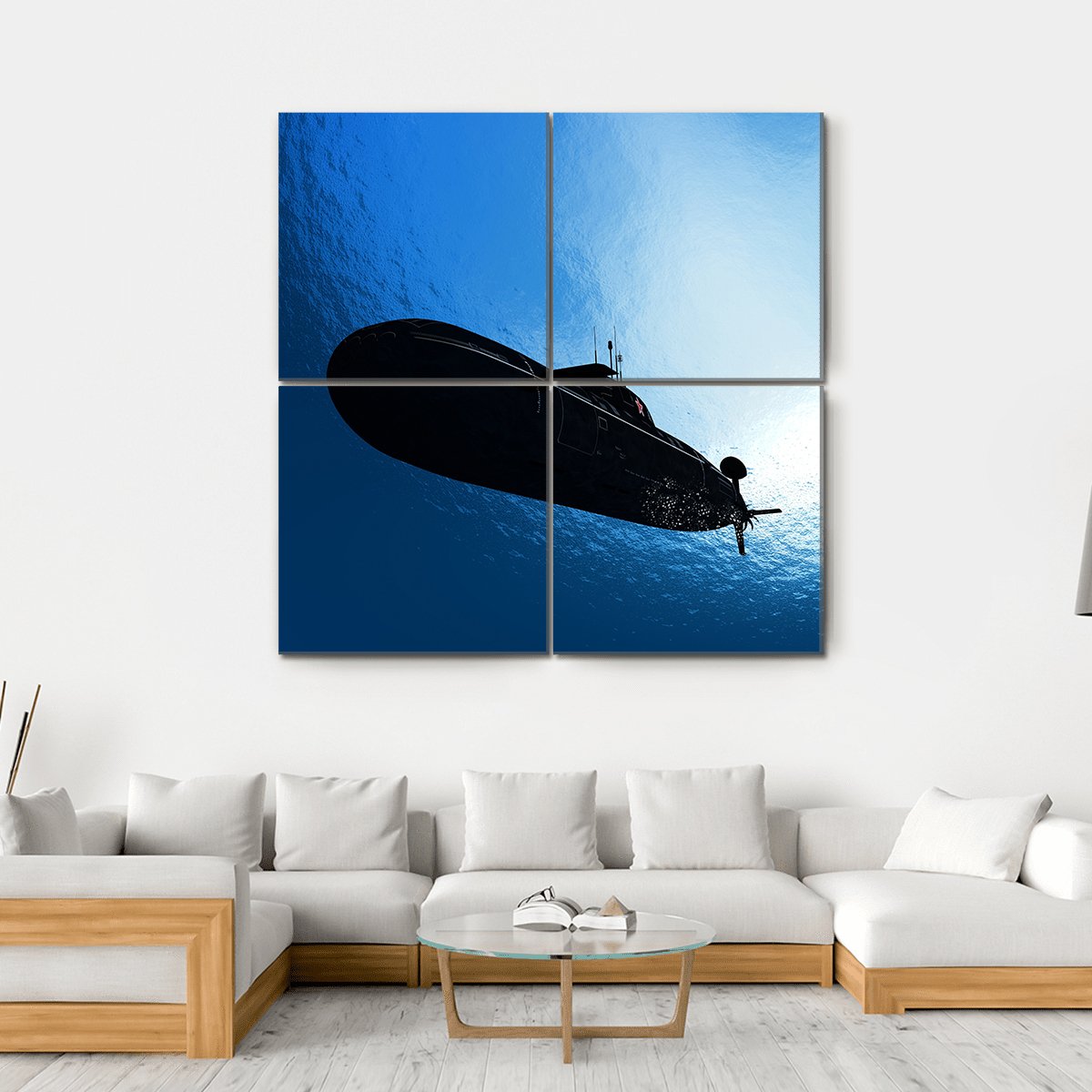 Military Submarine In Sea Canvas Wall Art-4 Square-Gallery Wrap-17" x 17"-Tiaracle