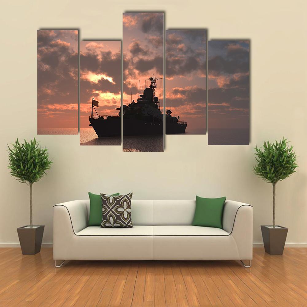Military Ship In Sea Canvas Wall Art-5 Pop-Gallery Wrap-47" x 32"-Tiaracle
