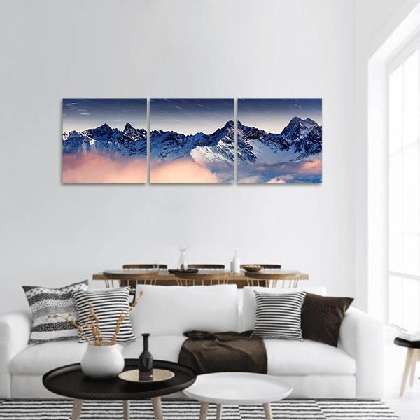 The Milky Way Over The Winter Mountains Panoramic Canvas Wall Art-3 Piece-25" x 08"-Tiaracle
