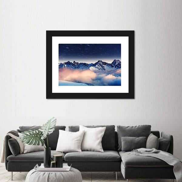 The Milky Way Over Winter Mountains Landscape Canvas Wall Art-1 Piece-Framed Print-20" x 16"-Tiaracle