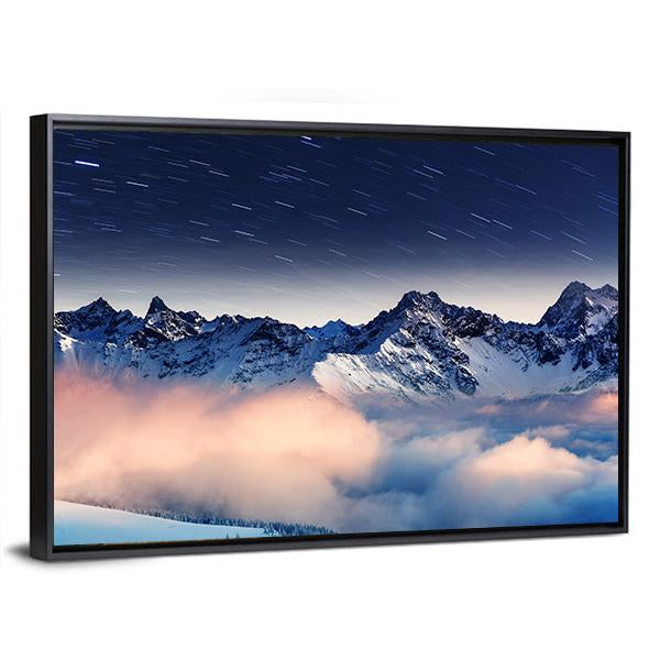 The Milky Way Over Winter Mountains Landscape Canvas Wall Art-3 Horizontal-Gallery Wrap-25" x 16"-Tiaracle