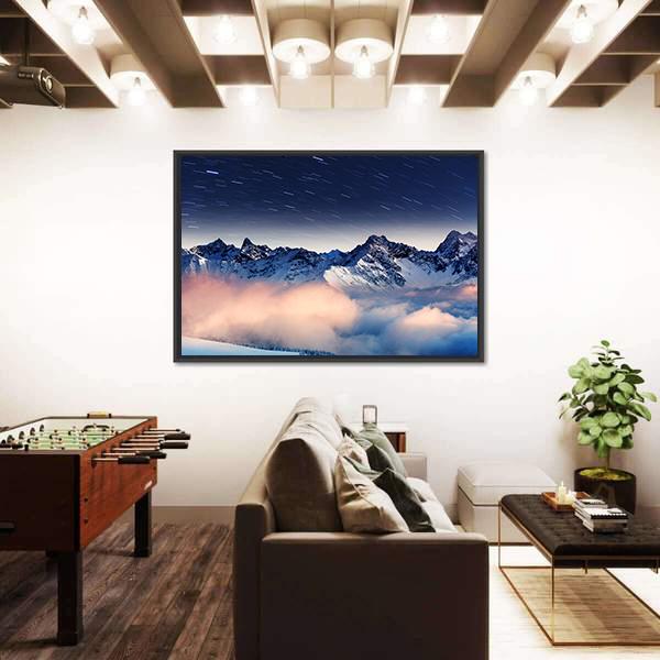 The Milky Way Over Winter Mountains Landscape Canvas Wall Art-3 Horizontal-Gallery Wrap-25" x 16"-Tiaracle