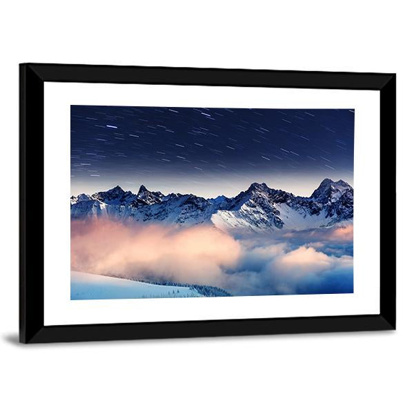 The Milky Way Over Winter Mountains Landscape Canvas Wall Art-3 Horizontal-Gallery Wrap-25" x 16"-Tiaracle