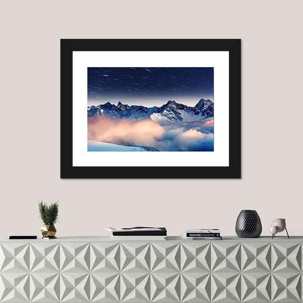 The Milky Way Over Winter Mountains Landscape Canvas Wall Art-3 Horizontal-Gallery Wrap-25" x 16"-Tiaracle