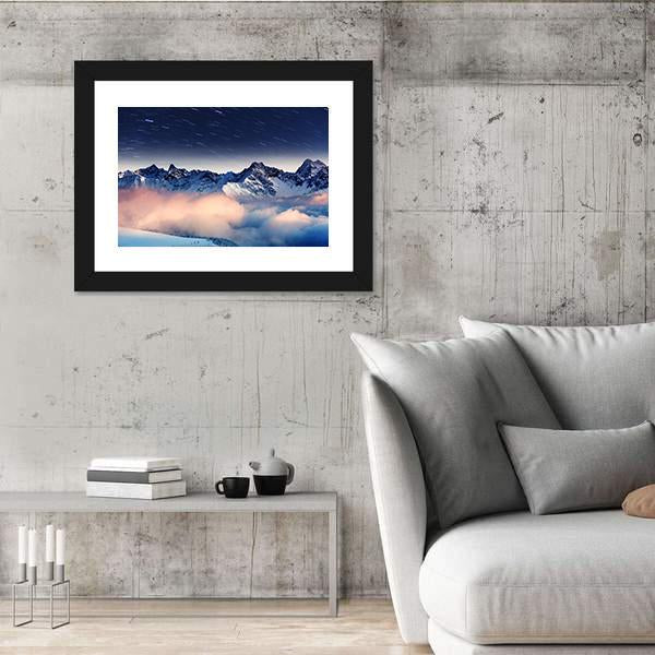 The Milky Way Over Winter Mountains Landscape Canvas Wall Art-3 Horizontal-Gallery Wrap-25" x 16"-Tiaracle