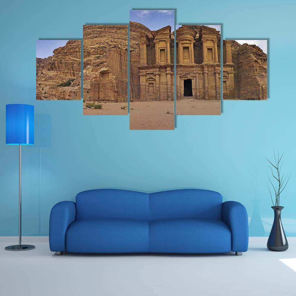 Ad-Deir In Petra Jordan Canvas Wall Art-5 Star-Gallery Wrap-62" x 32"-Tiaracle