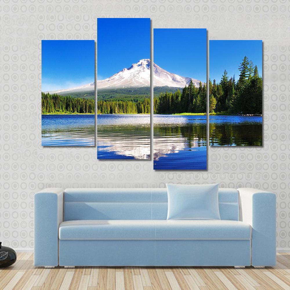 Mount Hood From Lake Canvas Wall Art-4 Pop-Gallery Wrap-50" x 32"-Tiaracle