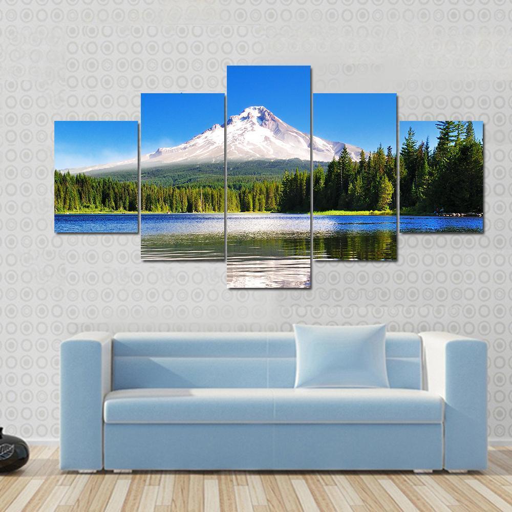 Mount Hood From Lake Canvas Wall Art-5 Star-Gallery Wrap-62&quot; x 32&quot;-Tiaracle