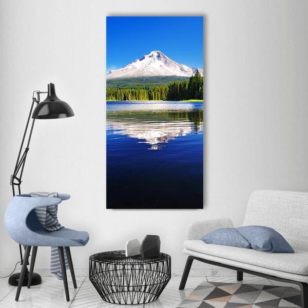 Mount Hood From Lake Vertical Canvas Wall Art-1 Vertical-Gallery Wrap-12" x 24"-Tiaracle