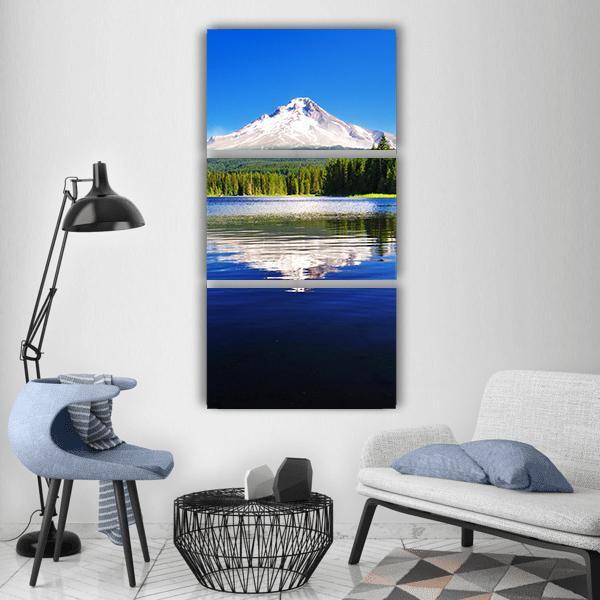 Mount Hood From Lake Vertical Canvas Wall Art-3 Vertical-Gallery Wrap-12" x 25"-Tiaracle