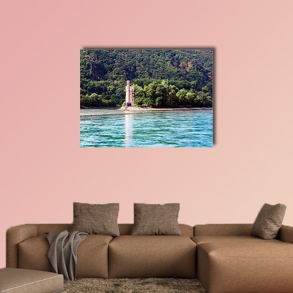 Mouse Tower, Germany Canvas Wall Art in beige, green and blue, single panel hung on a wall