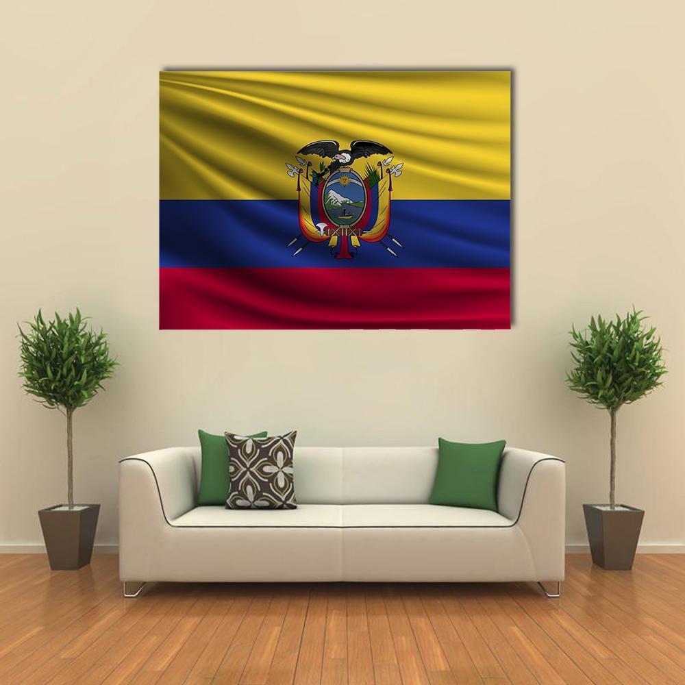 National Flag of Ecuador Canvas Wall Art in red, yellow and blue, single panel hung on a wall