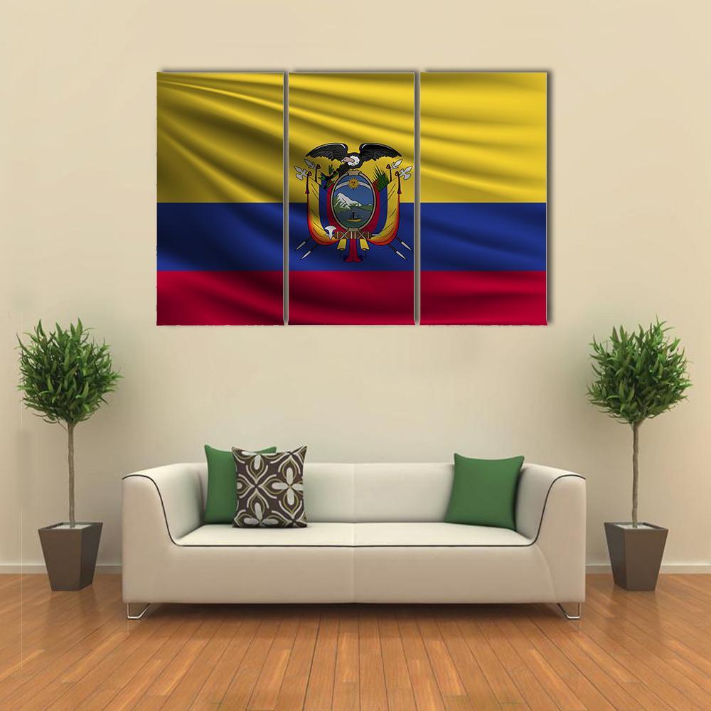 National Flag Of Ecuador Canvas Wall Art-3 Horizontal-Gallery Wrap-37" x 24"-Tiaracle