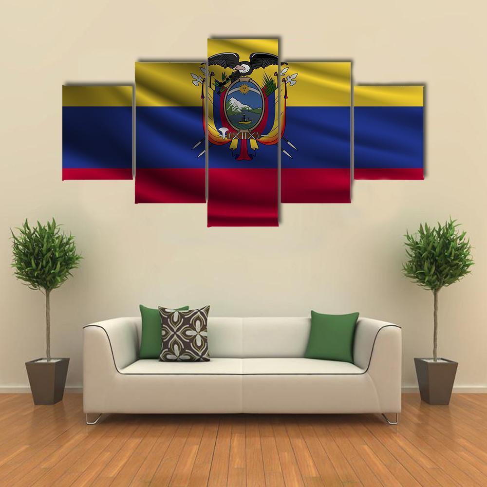 National Flag Of Ecuador Canvas Wall Art-5 Star-Gallery Wrap-62" x 32"-Tiaracle