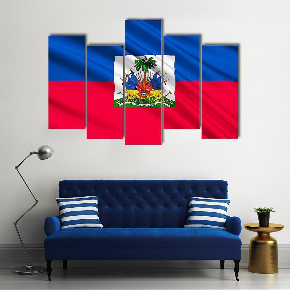 National Flag Of Haiti Canvas Wall Art-5 Pop-Gallery Wrap-47" x 32"-Tiaracle