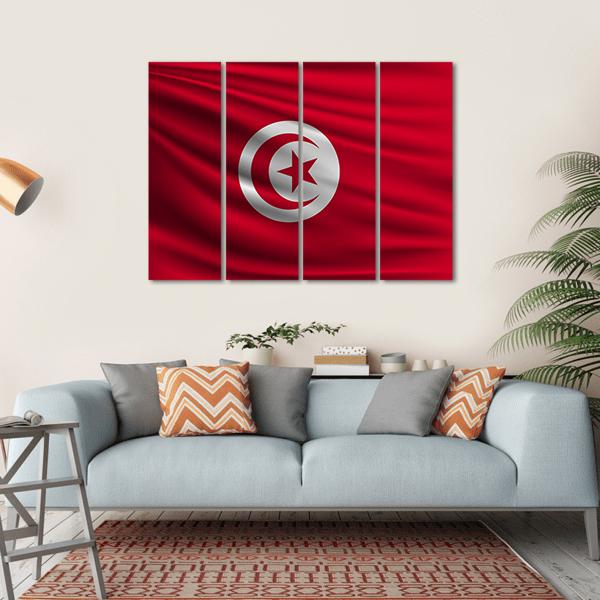 Flag Of Tunisia Canvas Wall Art-4 Horizontal-Gallery Wrap-34" x 24"-Tiaracle