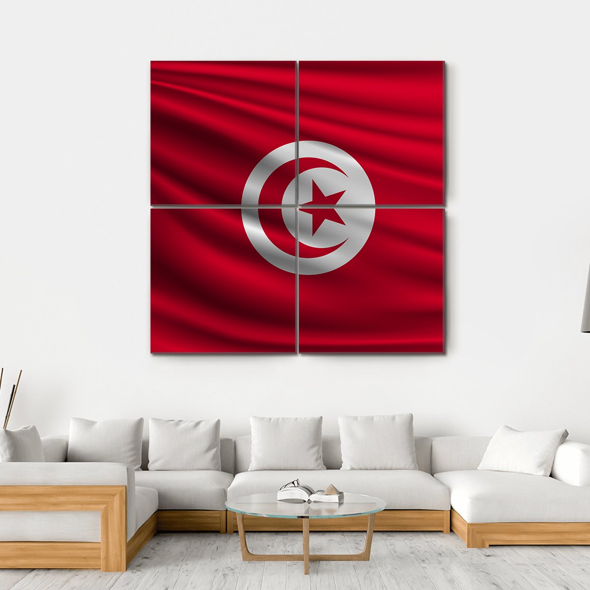 Flag Of Tunisia Canvas Wall Art-4 Square-Gallery Wrap-17" x 17"-Tiaracle