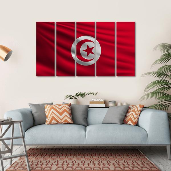 Flag Of Tunisia Canvas Wall Art-5 Horizontal-Gallery Wrap-22" x 12"-Tiaracle