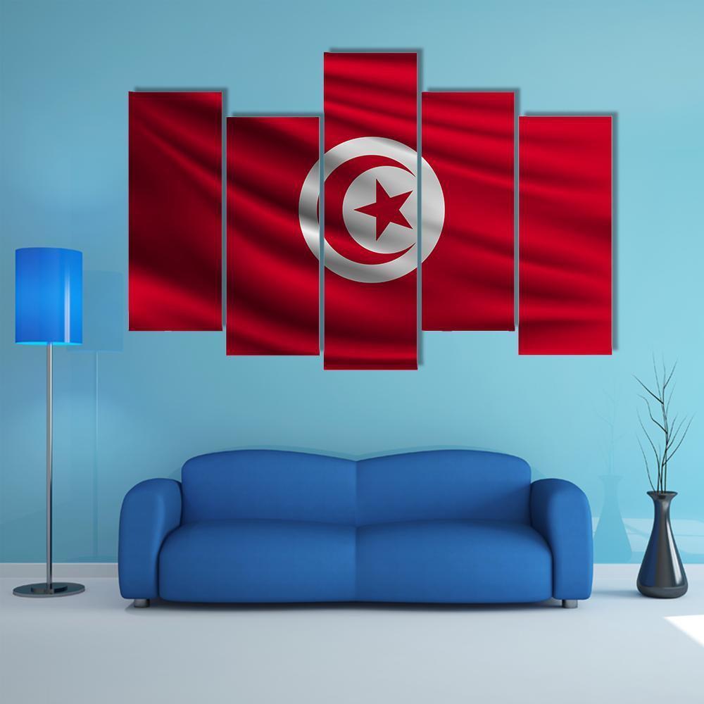 Flag Of Tunisia Canvas Wall Art-5 Pop-Gallery Wrap-47" x 32"-Tiaracle